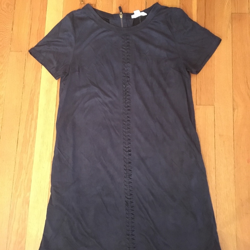 Navy blue faux suede dress w/ braid detail sz M